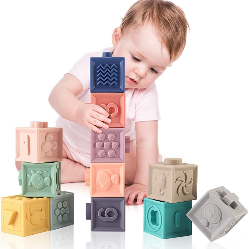12 blocs sensoriels en silicone Montessori