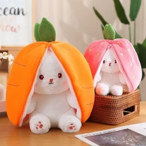 Peluche lapin fraise et lapin carotte