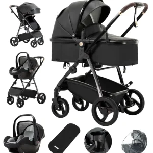 Poussette Bébé 3 en 1  – Châssis Aluminium et Cuir PU Imperméable - Poussecuir