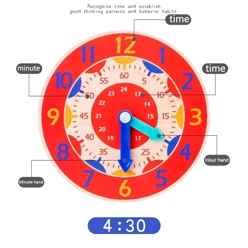 Horloge Montessori en bois – Apprendre à lire l’heure 12H/24H et les minutes – Image 5