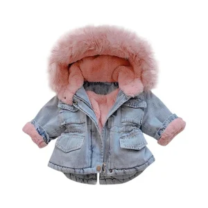 Veste bébé fille en jean et fourrure - Jeanfourrure