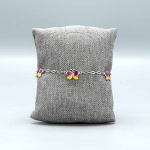 Bracelet enfant en Argent massif avec Papillons rouge & jaune
